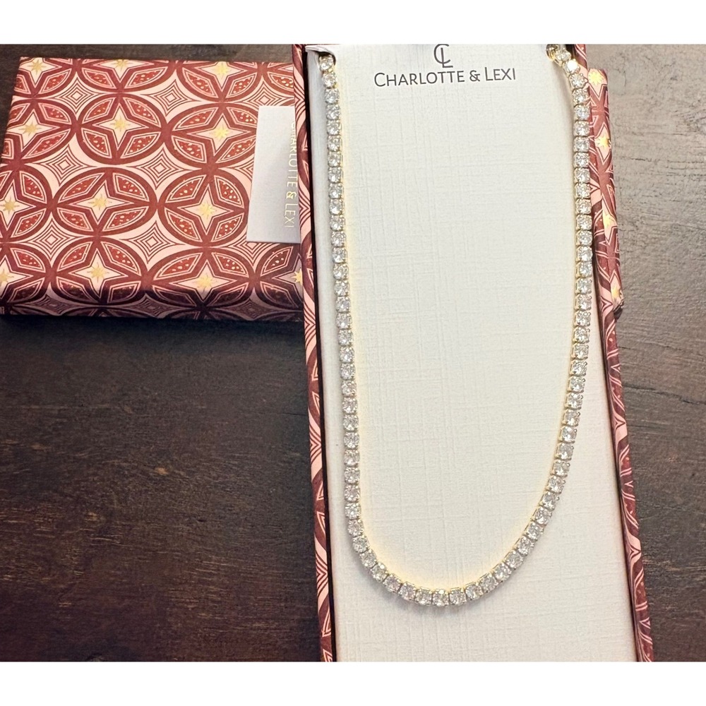 Charlotte & Lexi Classic 14K Gold Plated CZ Tennis Necklace Stack Layering NIB